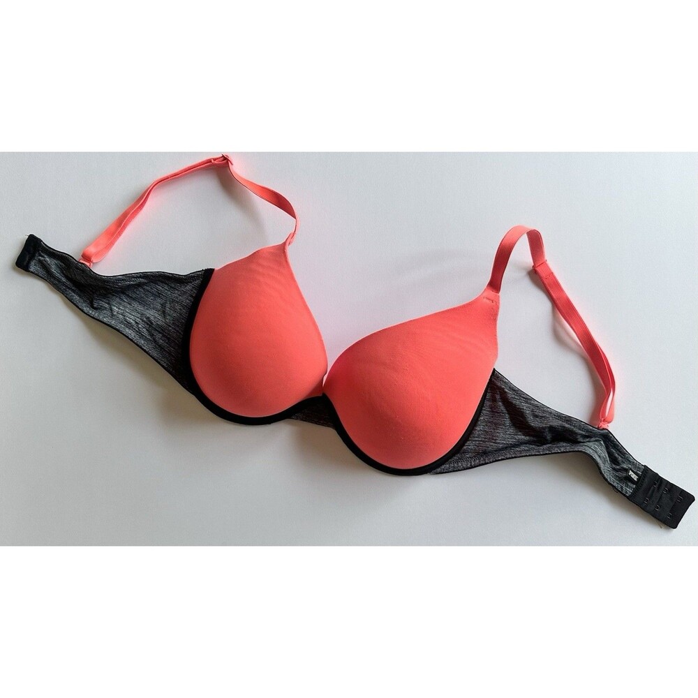 PINK Victoria’s Secret Wear Everywhere Push-Up Bra 36D Neon Coral Black